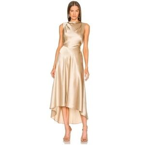Saloni Jen Satin Sleek Champaign Sleeveless Cocktail Party Midi Dress